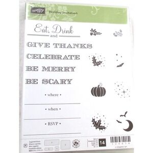 Stampin' Up Holiday Invitation Stamp Set Clear Photopolymer Eat Drink Be Merry S